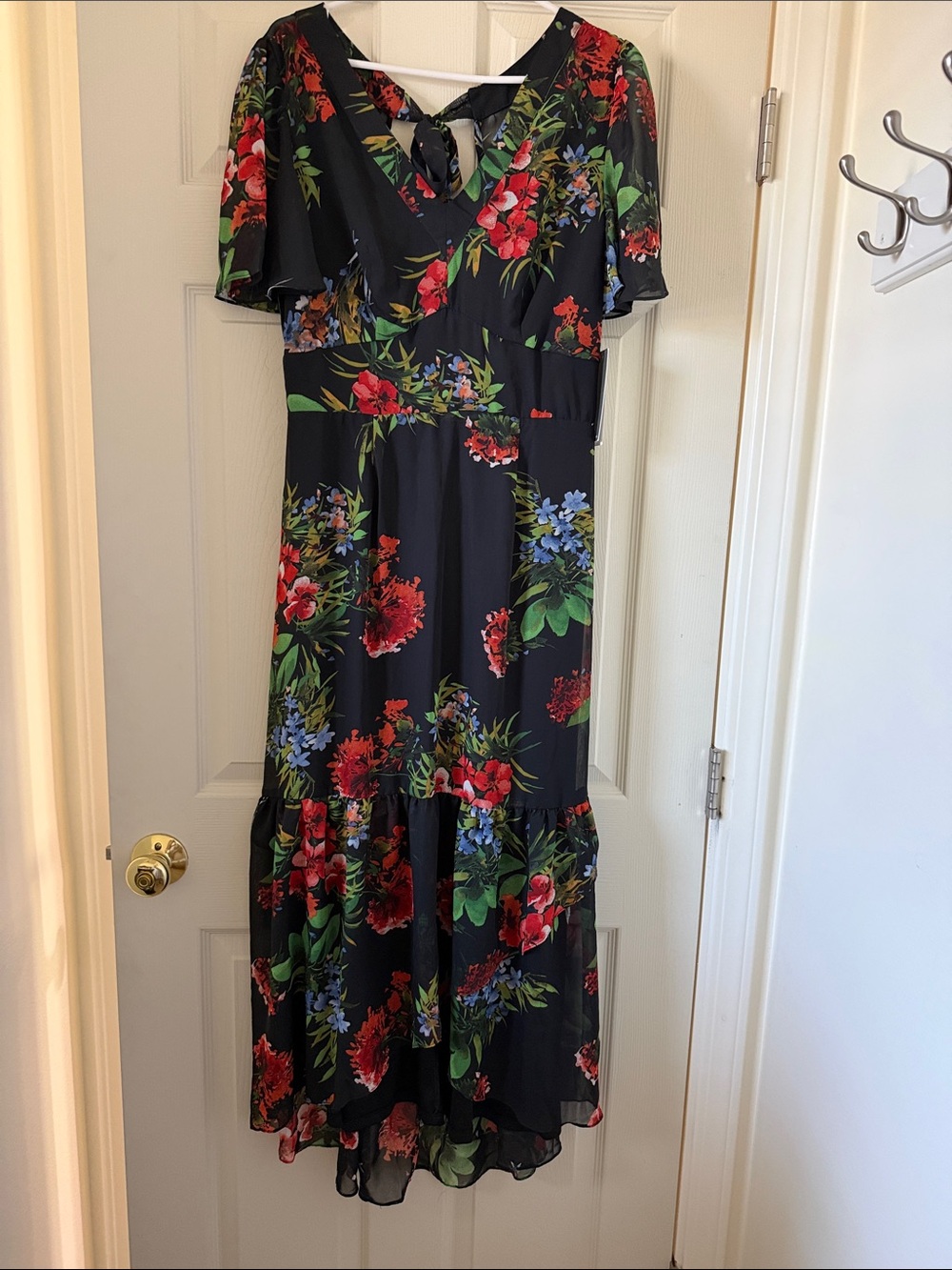 julia jordan Black Maxi Dress with Red & Green Floral Print